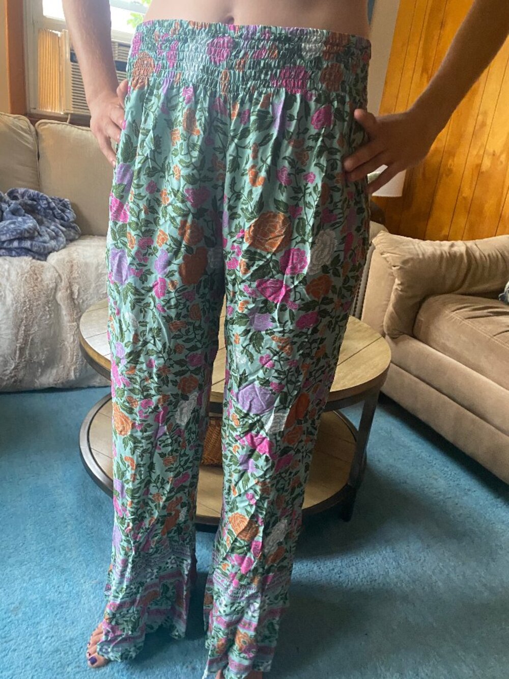 Blvck Market ruched waist, bohemian lounge pants - LOUISA PANT SEA ROSE